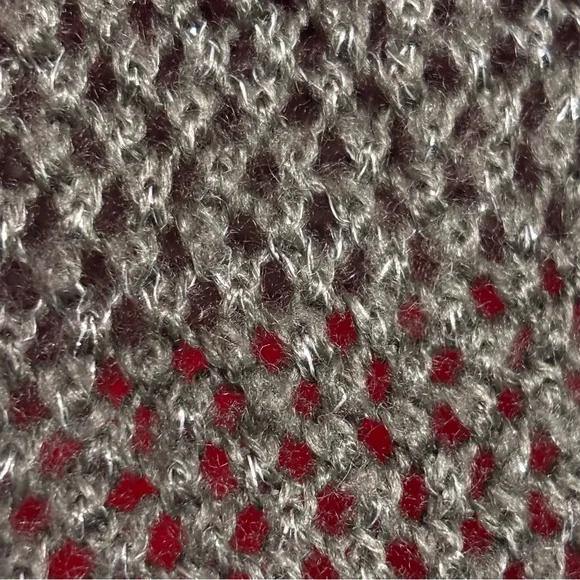 J. Jill Women's Red Gray Silver Sparkles Wide Striped Knit Head Neck Scarf Grey - Picture 15 of 15